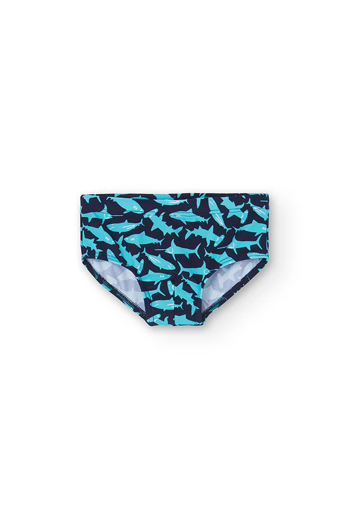 Bañador slip estampado de niño en color azul marino