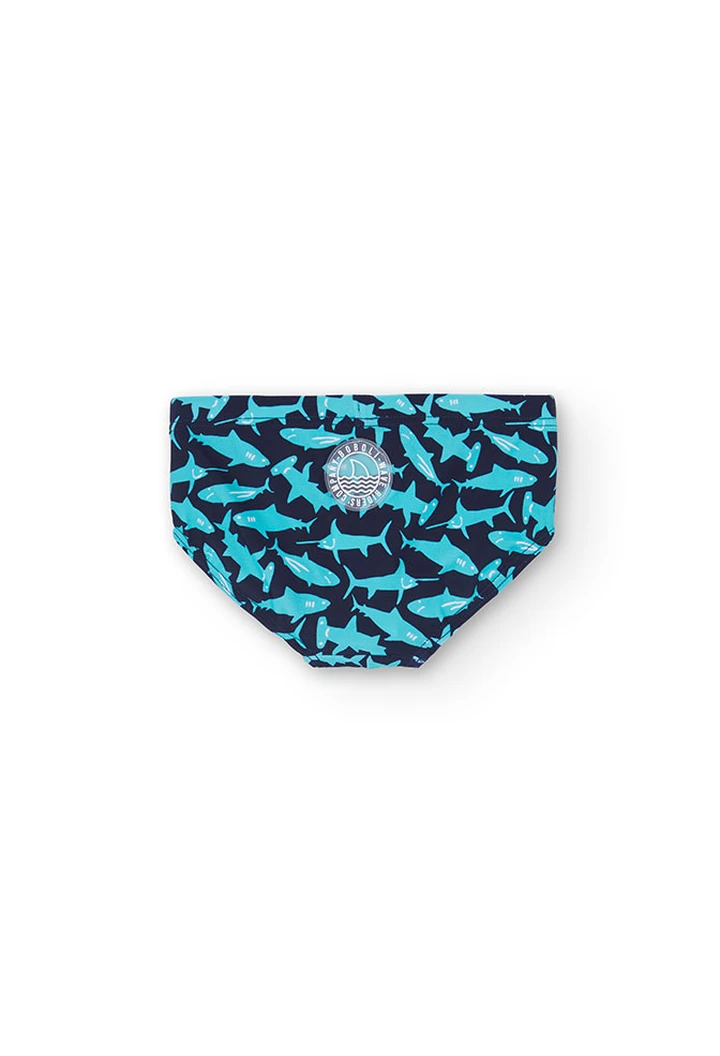 Bañador slip estampado de niño en color azul marino