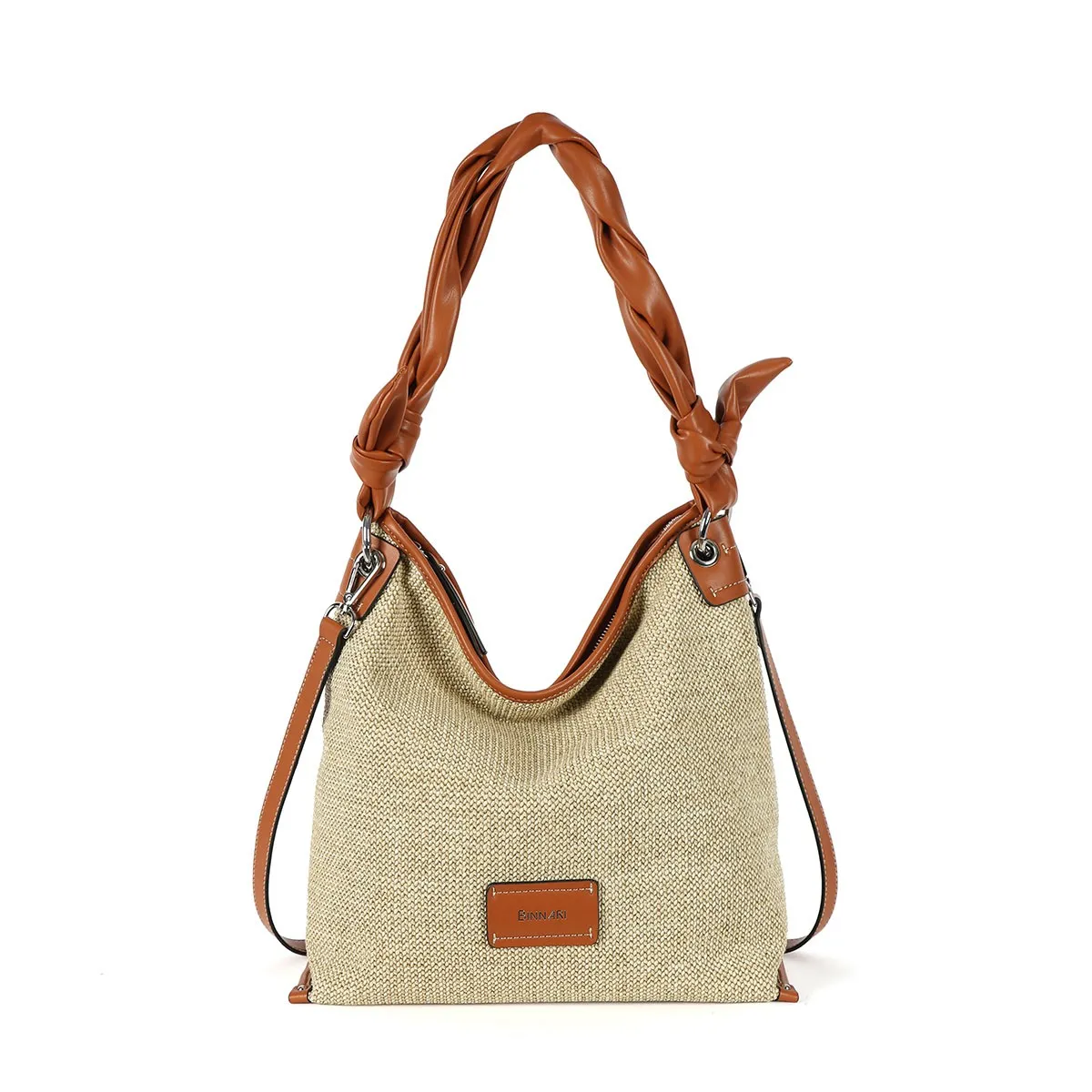 Bolso Binnari de hombro en rafia Violeta, beige y negro Cnp19241