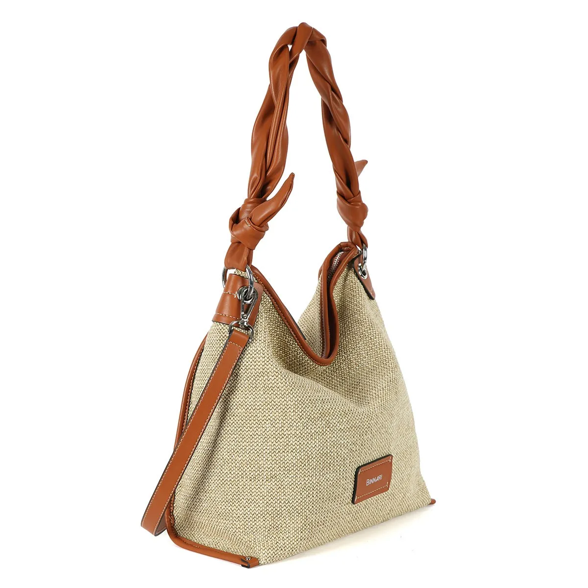 Bolso Binnari de hombro en rafia Violeta, beige y negro Cnp19241