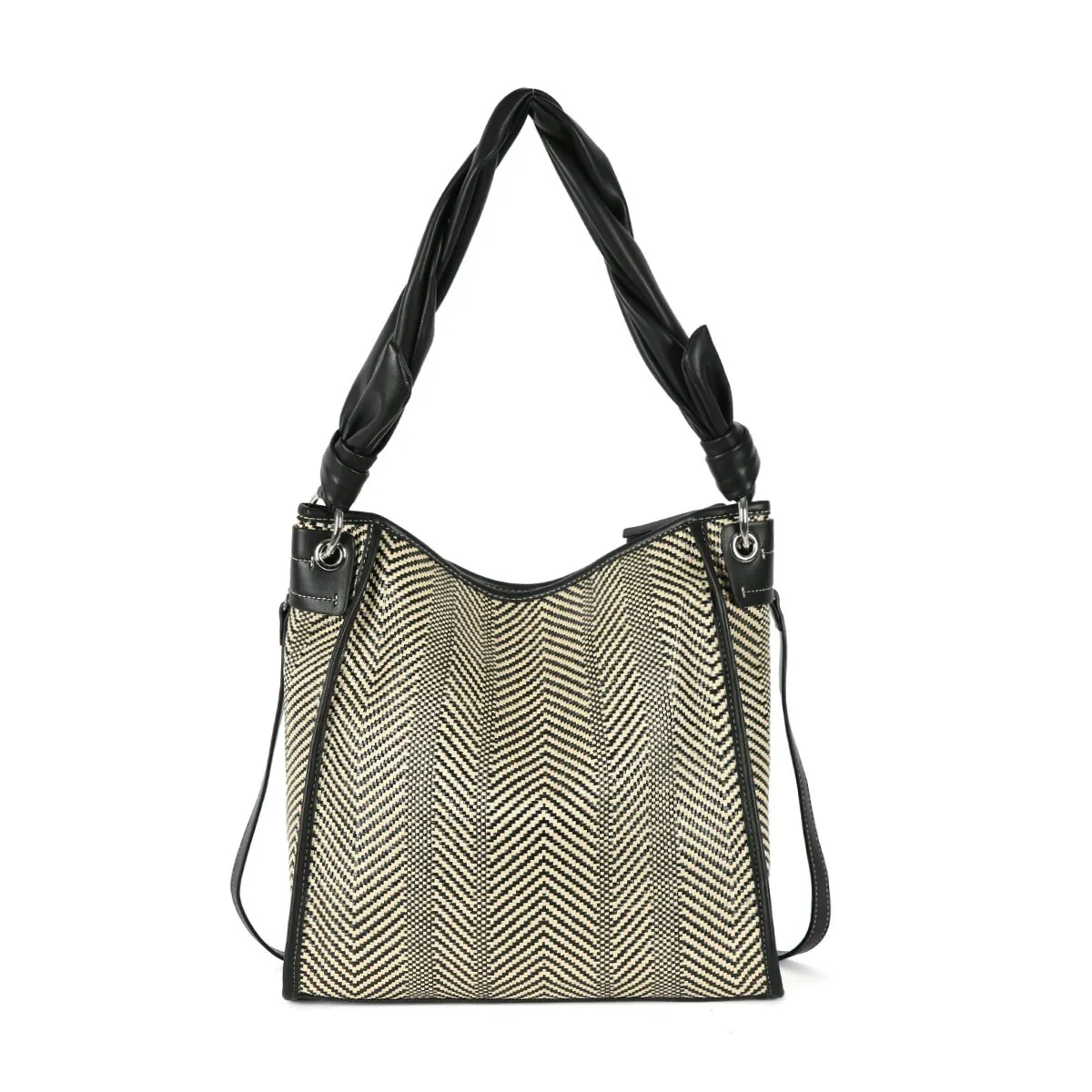 Bolso Binnari de hombro en rafia Violeta, beige y negro Cnp19241