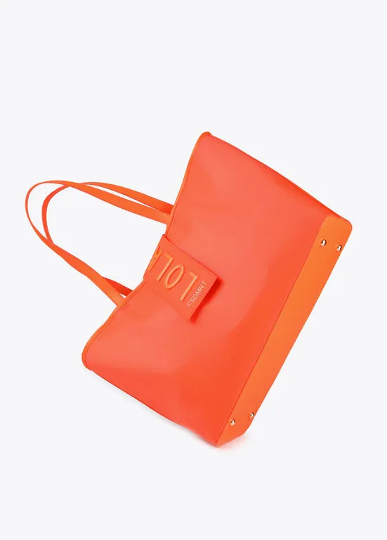 Bolso shopper nylon fluor detalle placa LOLA NARANJA Lola Casademunt