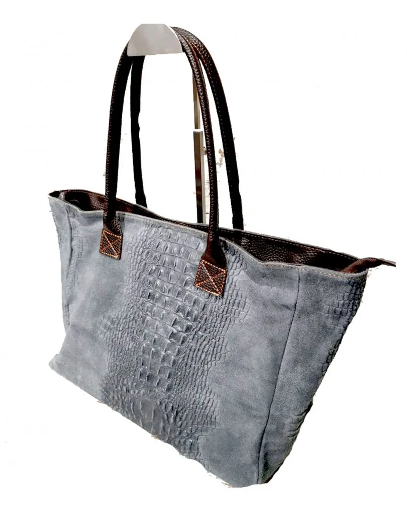 BOLSOS DE PIEL EN MADRID COLOR GRIS CON EFECTO COCODRILO