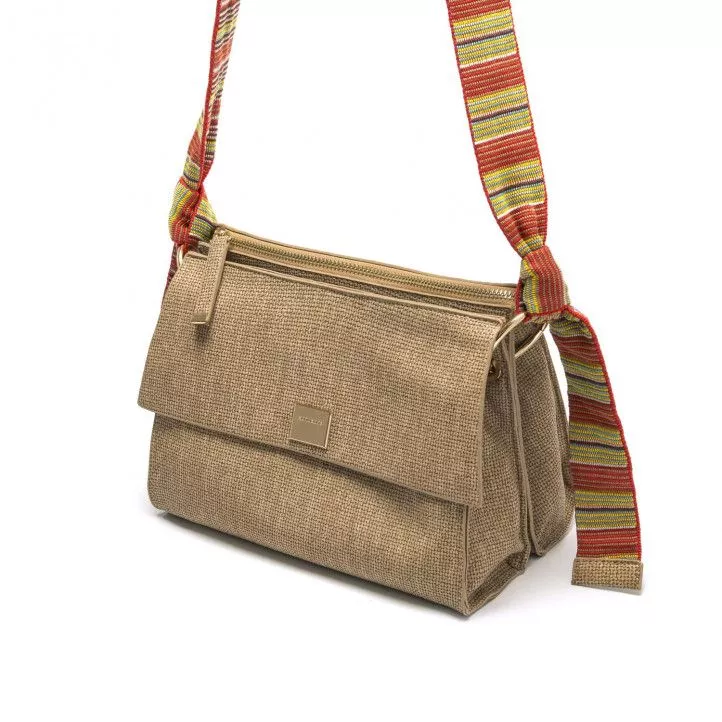 bolsos Maria Mare beige en formato bandolera con asas multicolores