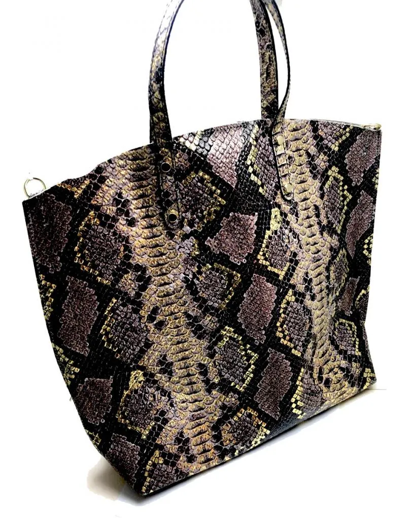 BOLSOS PIEL ORIGINALES CON DIBUJO DE SERPIENTE EN TRICOLOR