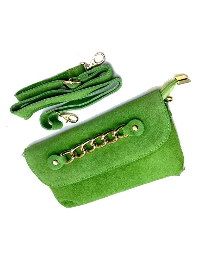 BOLSOS VERDES DE PIEL CON DETALLE DE CADENA DE ESLABON GRANDE