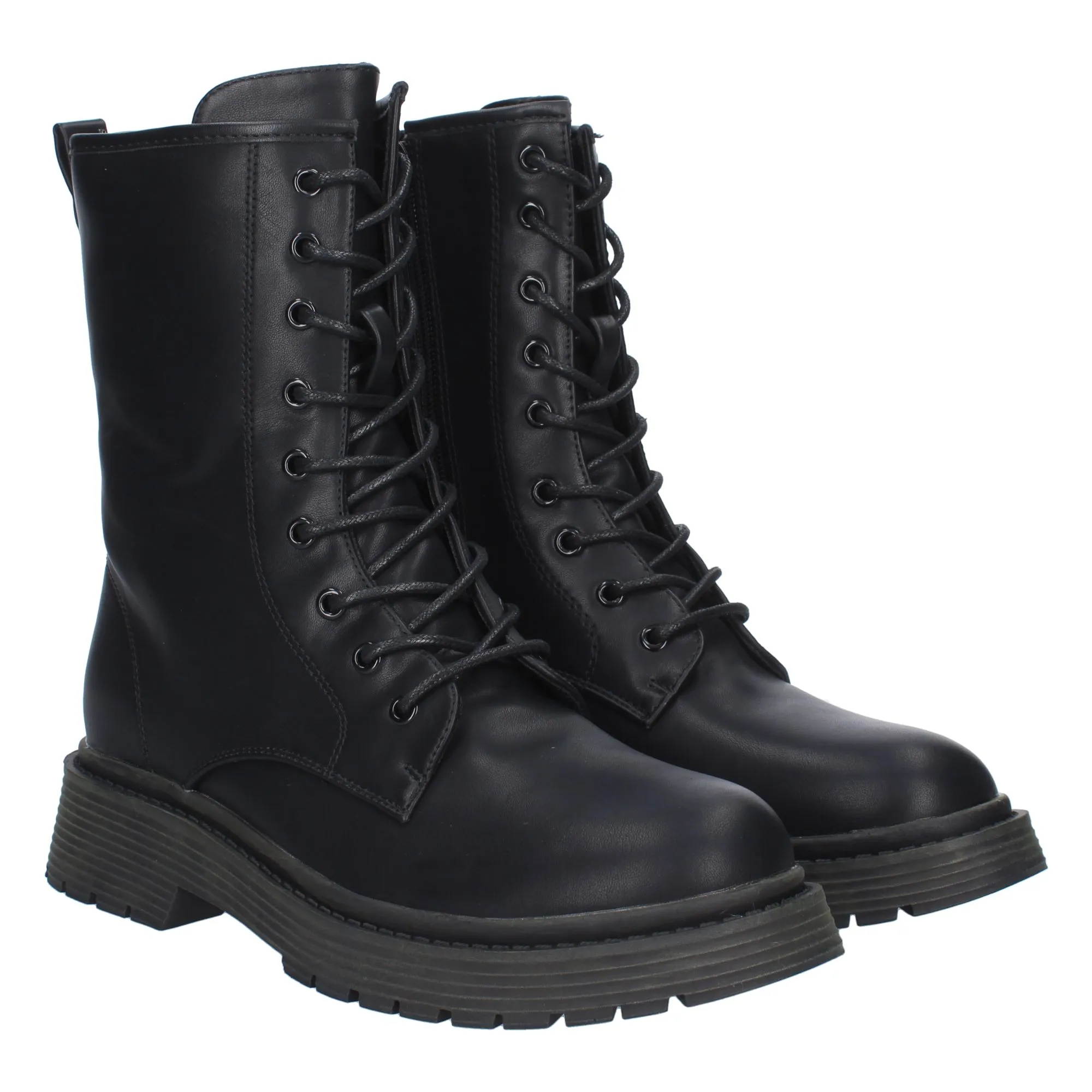 Botas estilo militar cierre de lazos mujer color negro