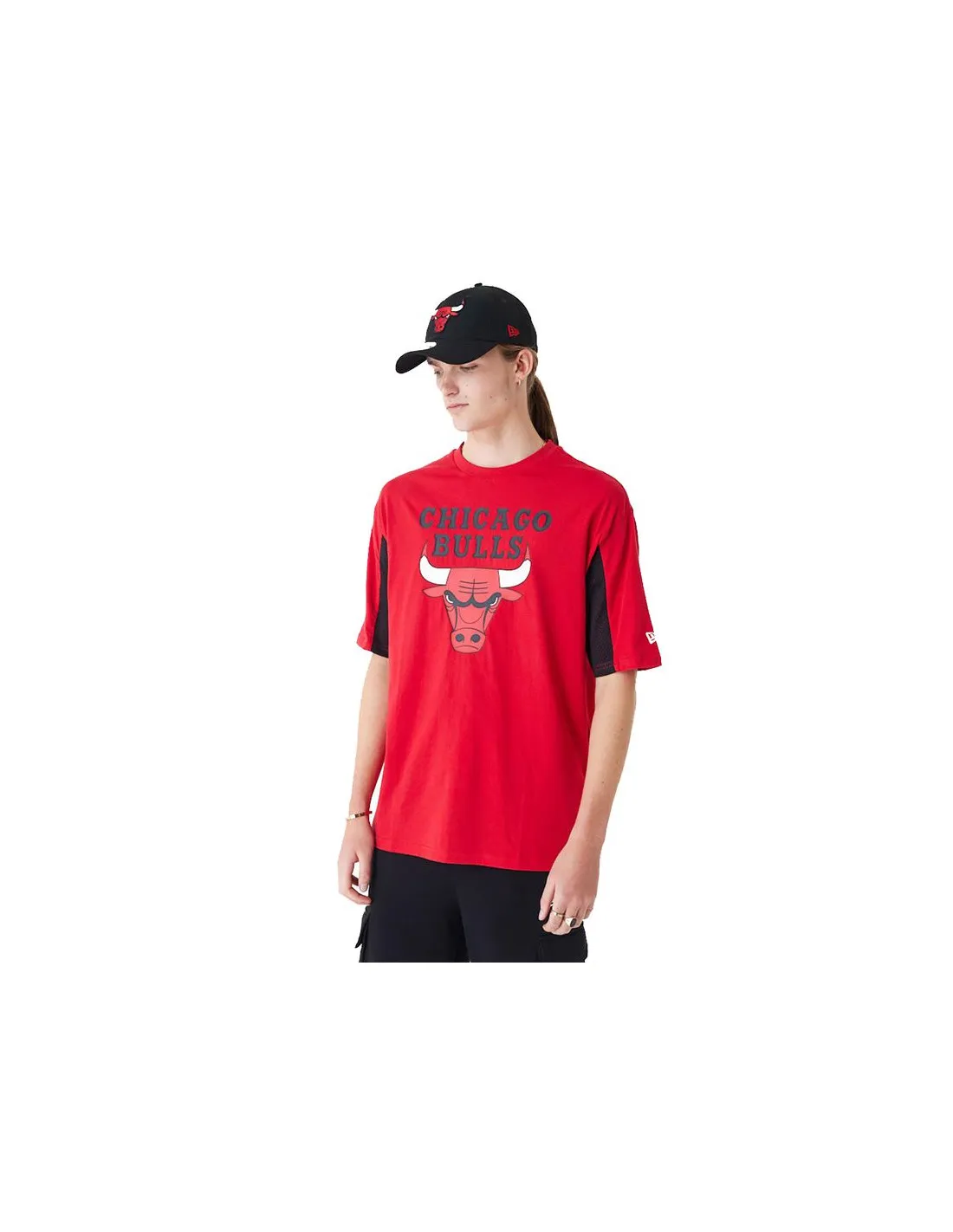 Camiseta New Era Nba Panel Oversized Chicago Bulls Rojo Hombre