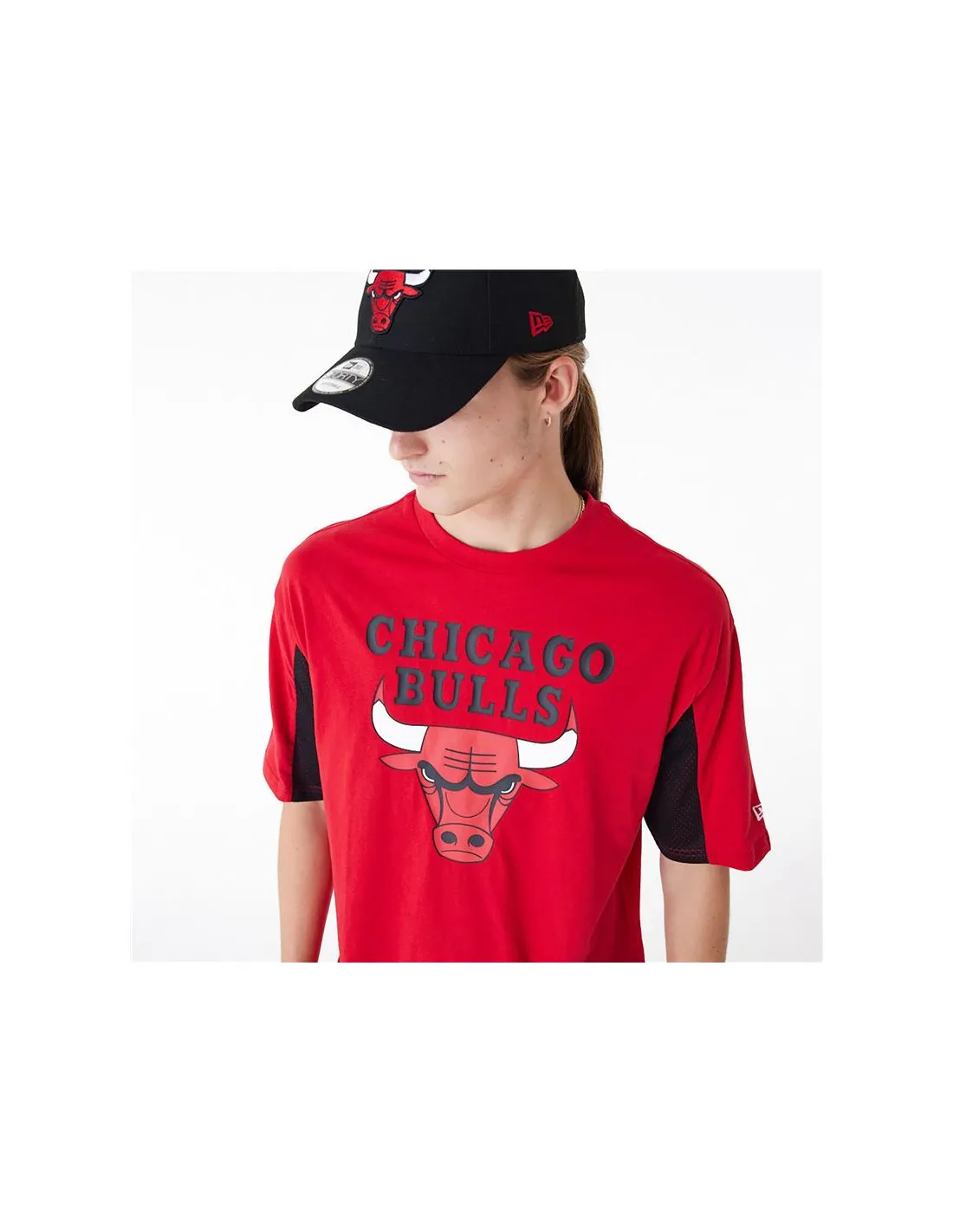 Camiseta New Era Nba Panel Oversized Chicago Bulls Rojo Hombre