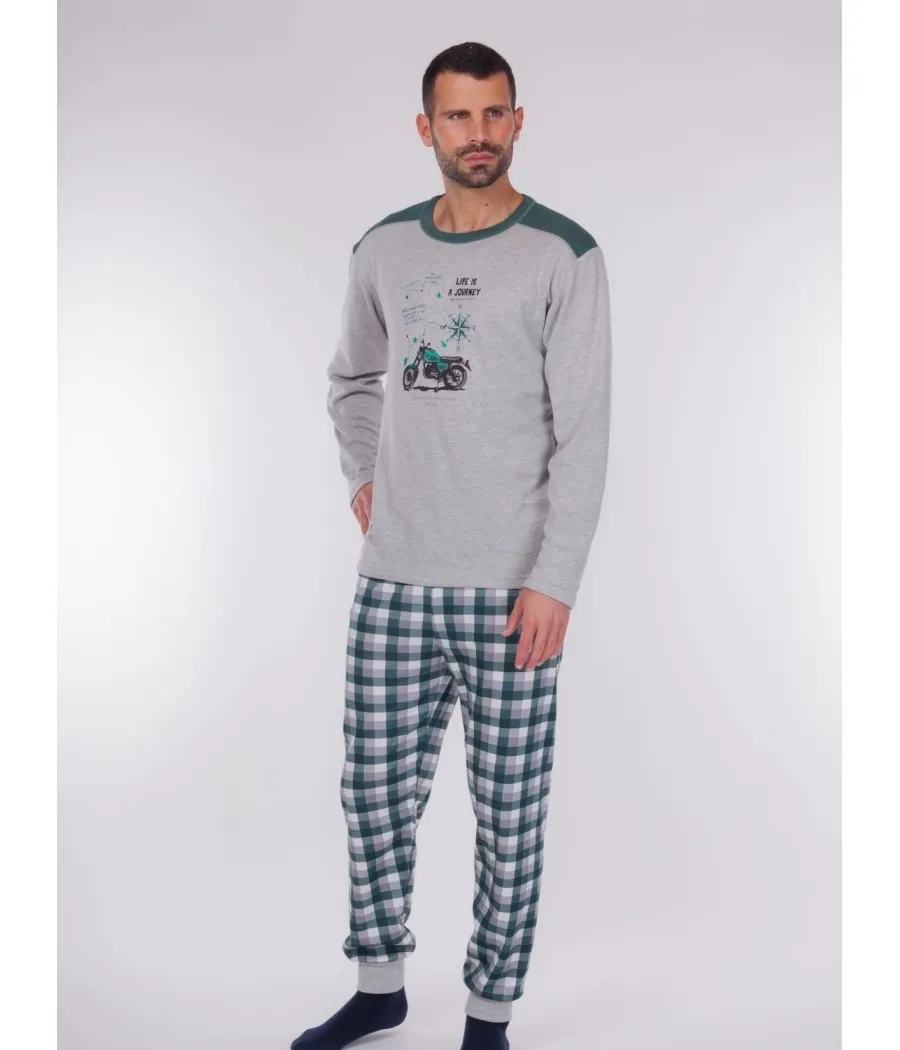 Pijama hombre invierno Rachas&Abreu gris puños felpa