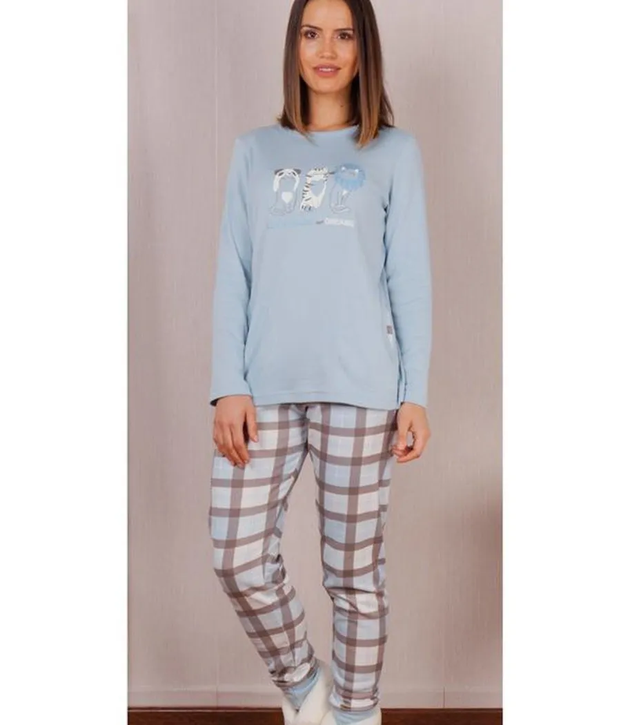 Pijama invierno mujer Rachas&Abreu felpa azul bolsillos