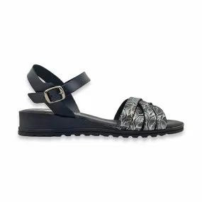 Sandalias Comfort Cuña Baja Mujer Piel Plantilla Acolchada 291 Negro, de Amelie