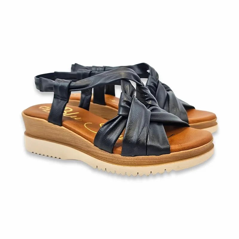 Sandalias Cuña Baja Mujer Piel Elástico Plantilla De Gel 922 Negro, de Blusandal