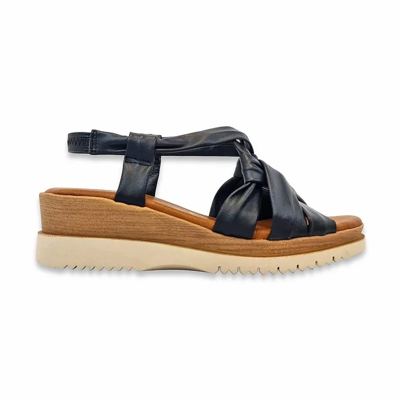 Sandalias Cuña Baja Mujer Piel Elástico Plantilla De Gel 922 Negro, de Blusandal