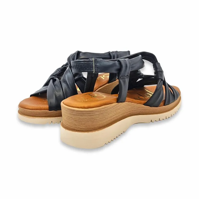 Sandalias Cuña Baja Mujer Piel Elástico Plantilla De Gel 922 Negro, de Blusandal