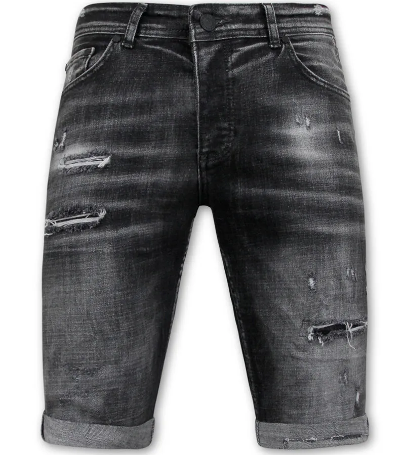 Stonewashed Ripped Hombres Short - Slim Fit -1085 - Negro