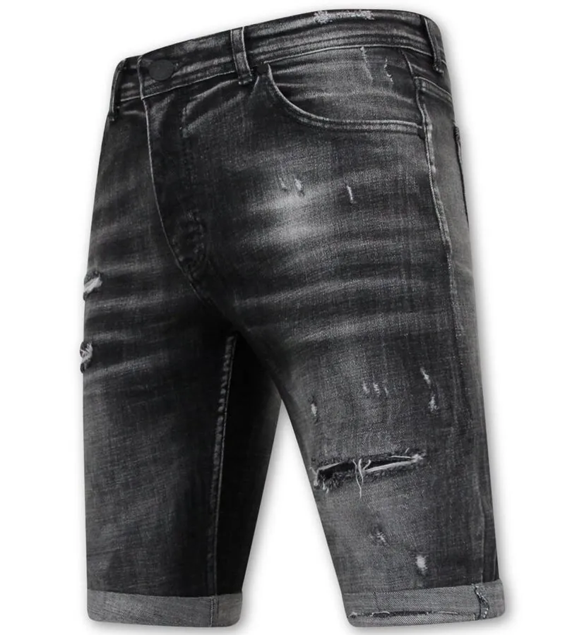 Stonewashed Ripped Hombres Short - Slim Fit -1085 - Negro