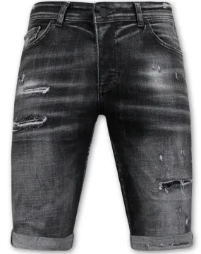 Stonewashed Ripped Hombres Short - Slim Fit -1085 - Negro