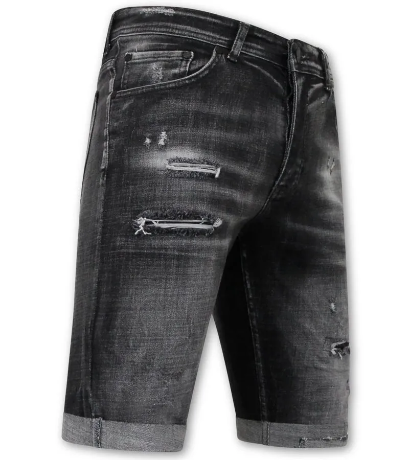 Stonewashed Ripped Hombres Short - Slim Fit -1085 - Negro