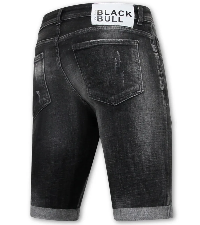 Stonewashed Ripped Hombres Short - Slim Fit -1085 - Negro