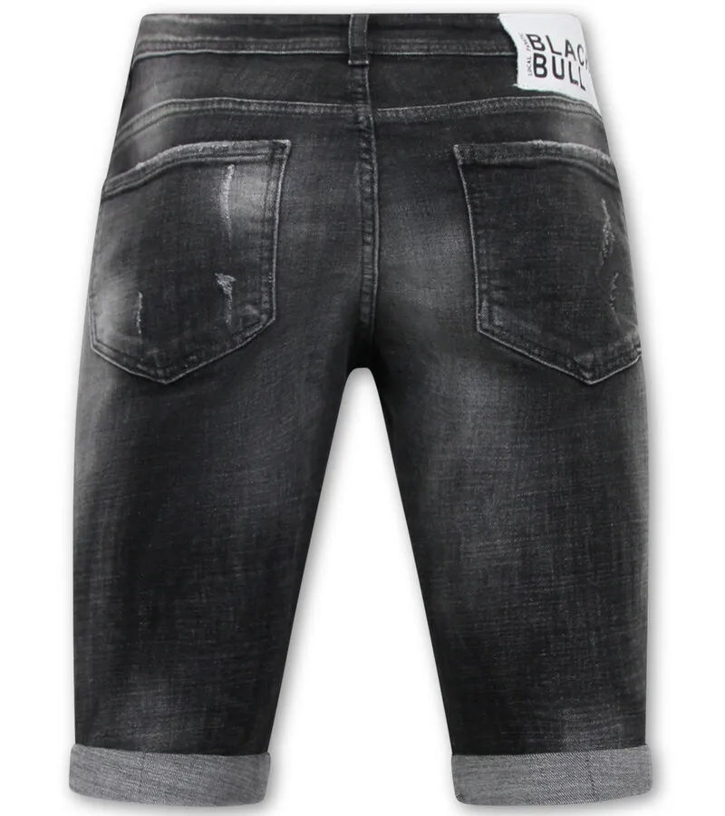 Stonewashed Ripped Hombres Short - Slim Fit -1085 - Negro