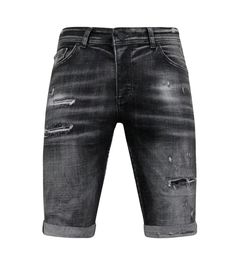 Stonewashed Ripped Hombres Short - Slim Fit -1085 - Negro