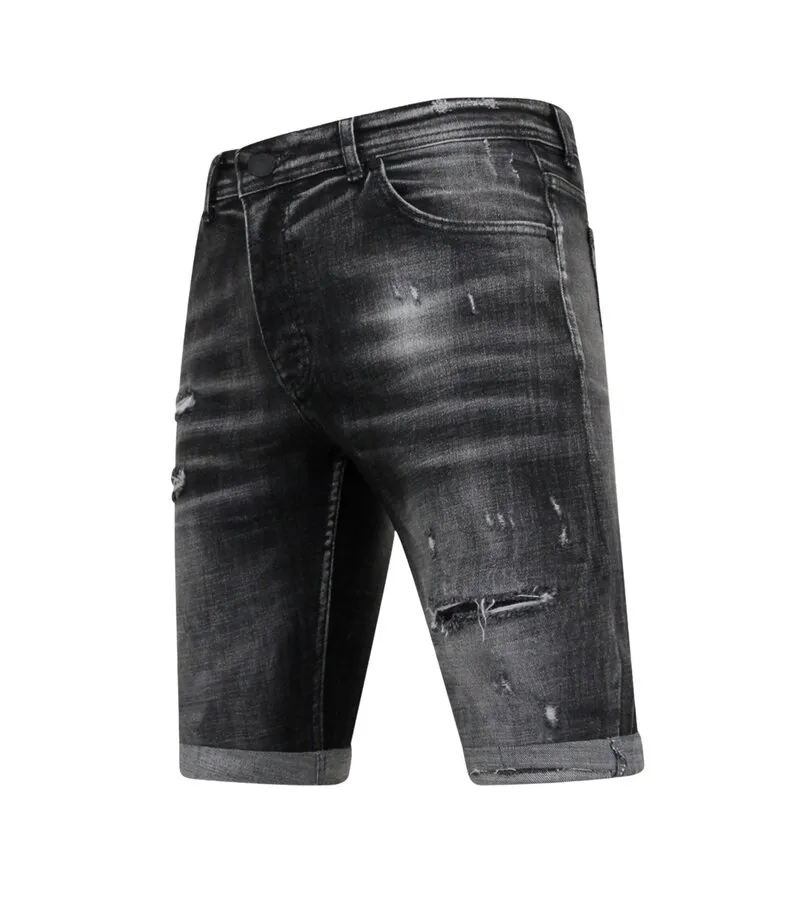 Stonewashed Ripped Hombres Short - Slim Fit -1085 - Negro