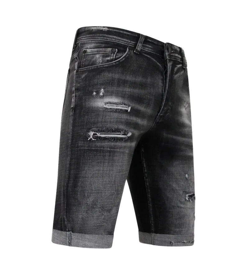 Stonewashed Ripped Hombres Short - Slim Fit -1085 - Negro