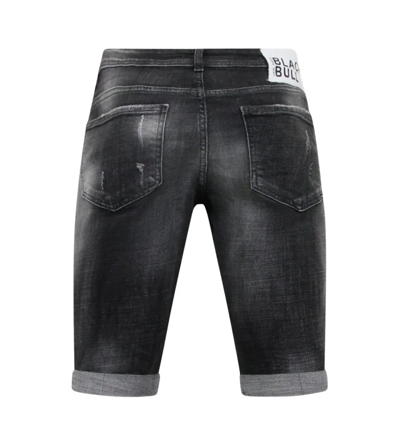 Stonewashed Ripped Hombres Short - Slim Fit -1085 - Negro