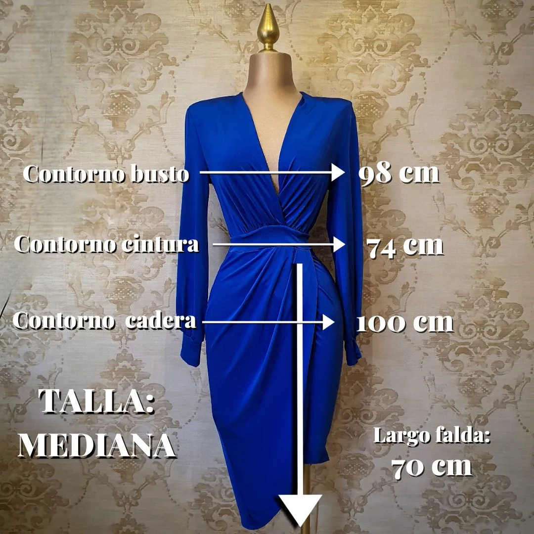 Vestido Azul Rey Corto con Lycra Manga Larga