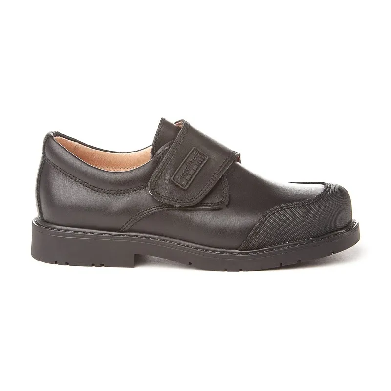 Zapatos Colegiales Niño Piel Puntera Reforzada Velcro 452 Negro, de Angelitos