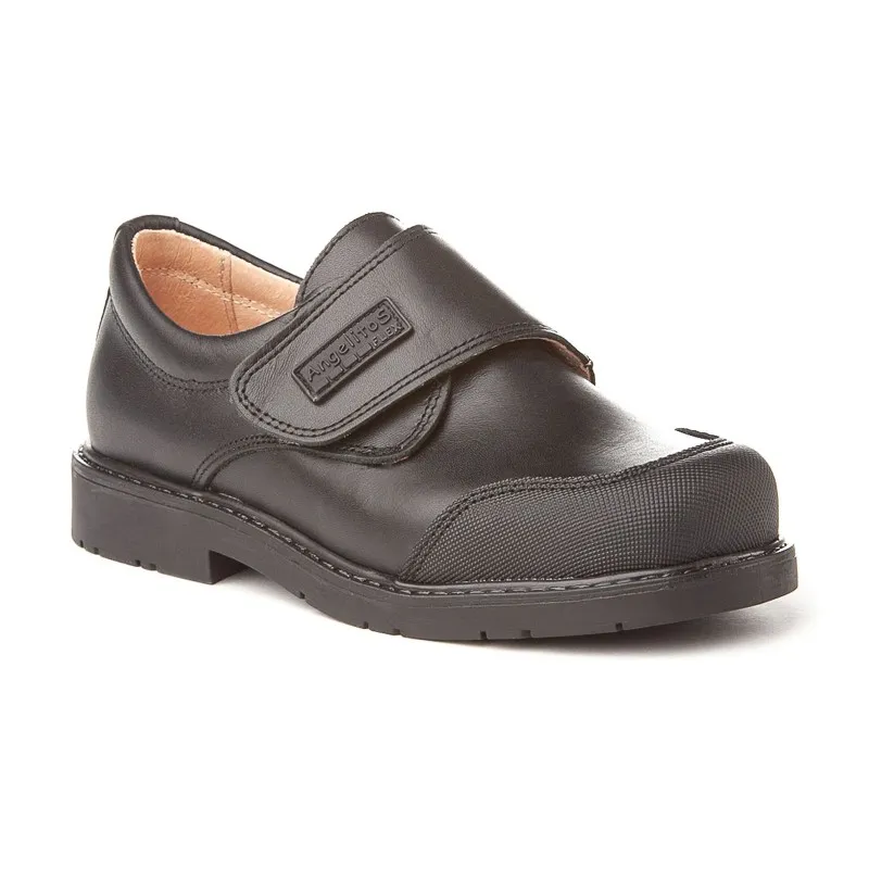 Zapatos Colegiales Niño Piel Puntera Reforzada Velcro 452 Negro, de Angelitos