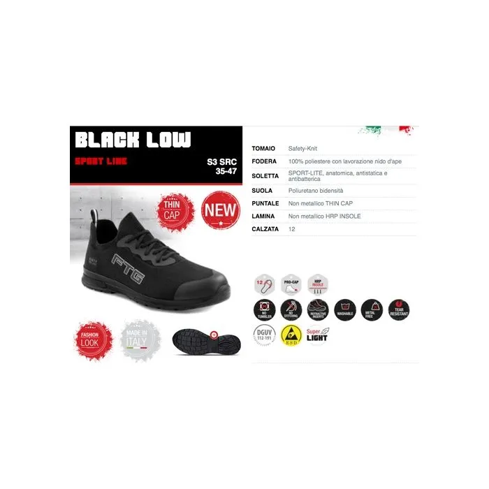 Zapatos de seguridad FTG Black Low S3 ESD SRC